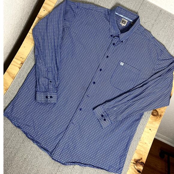 Cinch White Label Western Shirt Men's XXL Blue Gingham Check Rodeo Logo - Picture 2 of 13